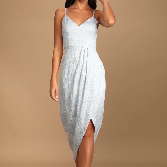 Truly Exquisite Light Blue Jacquard Tulip Midi Dress - Picture 1 of 4